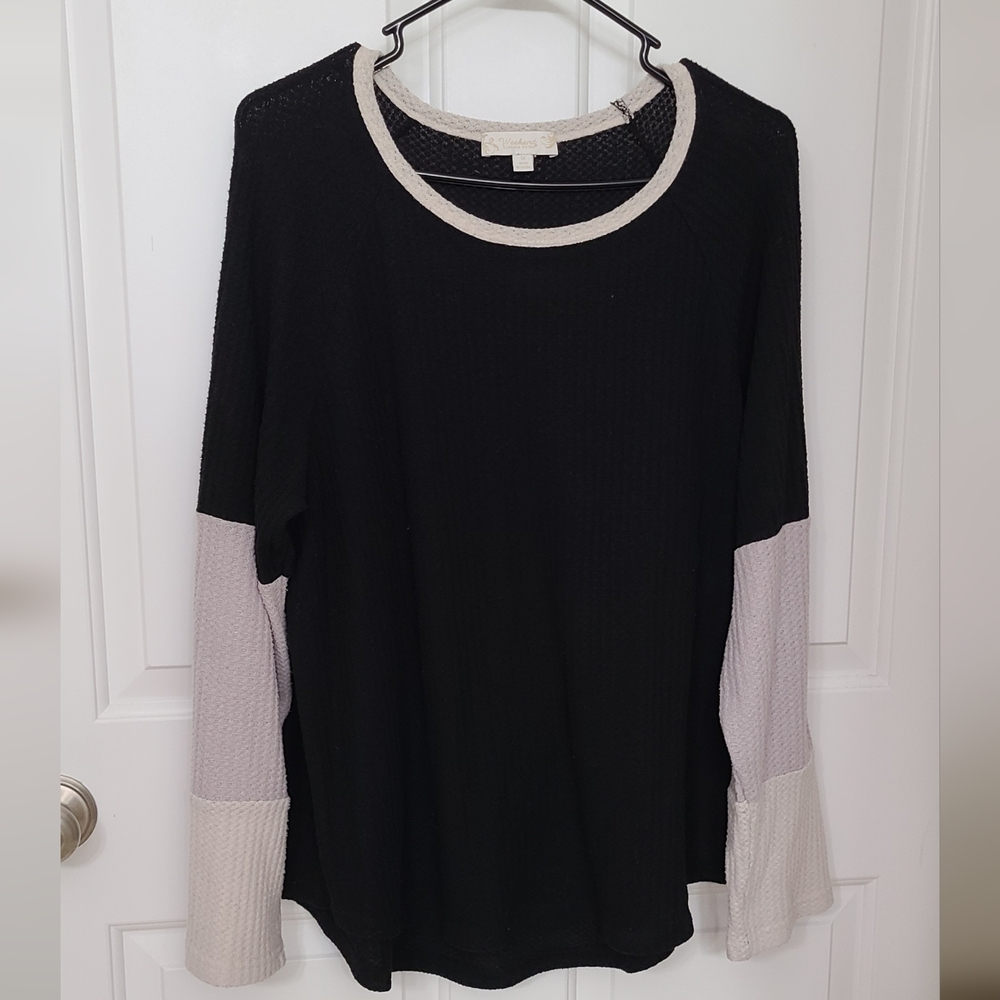Black and Cream Color Block Sweater
